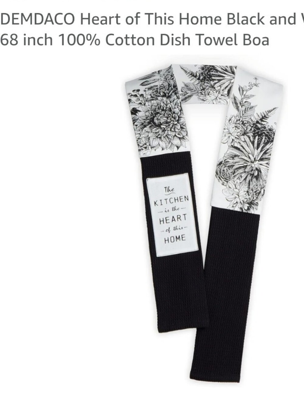 Demdaco Black & White Floral Kitchen Dish Towel Boa